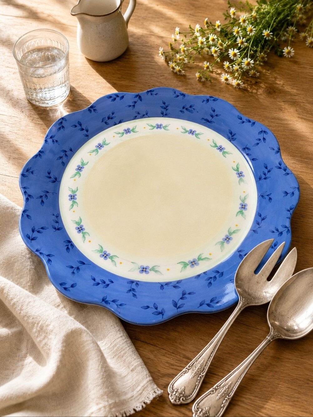 Pfaltzgraff Summer Breeze 14" Chop Plate Round Serving Platter Blue Floral